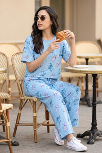 Zivame 2 Mile Fashion Knit Cotton Loungewear Set - Dusk Blue — thumbnail 1